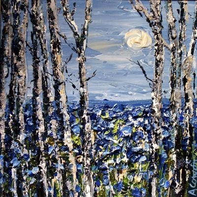 Birch Trees with Moon Beyond