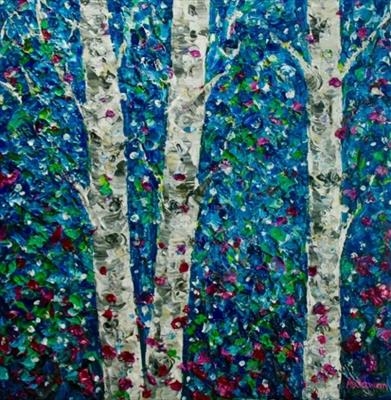 Birch Trees on Blue