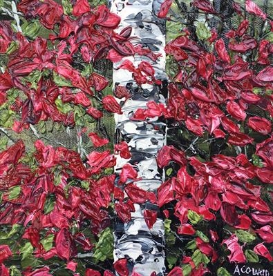 Silver Birch with Red Leaves