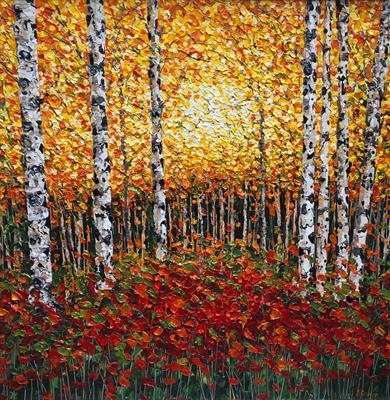 Birch Trees with Golden Haze