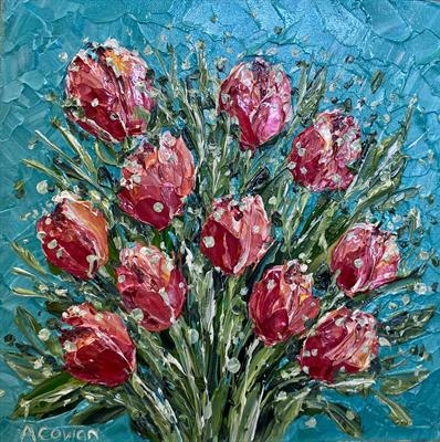 Spring Tulips on Teal