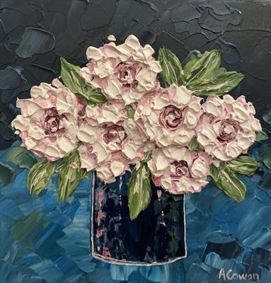 Peonies on Blue