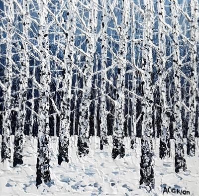 Birch Branches on Blue