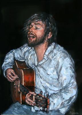 Alex - Lost in his Music by Alison Cowan, Painting, Acrylic on canvas