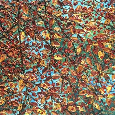 Berries and Leaves by Alison Cowan, Painting, Acrylic on canvas