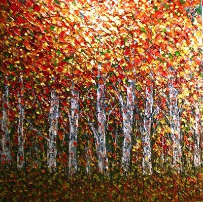 Birch Huddle by Alison Cowan, Painting, Acrylic on canvas