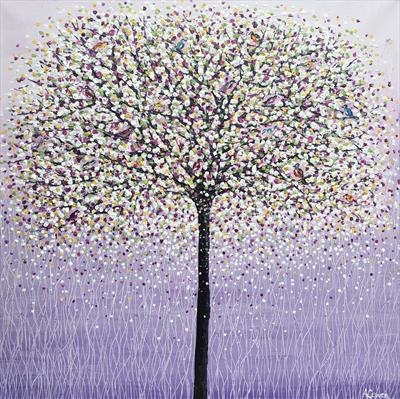 Blossom Tree and Songbirds by Alison Cowan, Painting, Acrylic on canvas