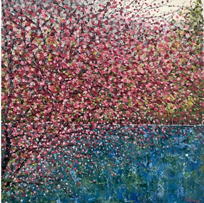 Blossom Tumble Over Stream by Alison Cowan, Painting, Acrylic on canvas