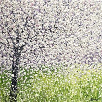 Blossom on Lime 50 x 50 cm by Alison Cowan, Painting, Acrylic on canvas