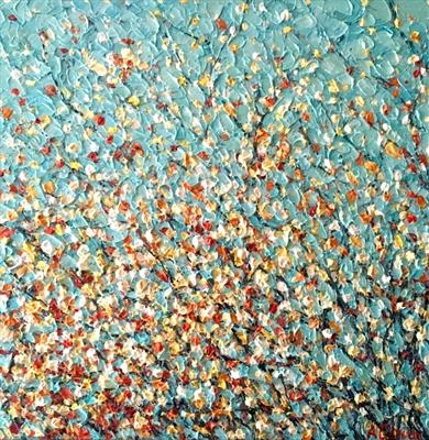 Blossom on Teal by Alison Cowan, Painting, Acrylic on canvas