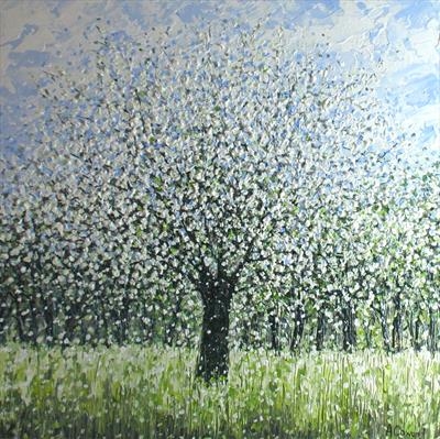 Blue Sky and Blossom by Alison Cowan, Painting, Acrylic on canvas