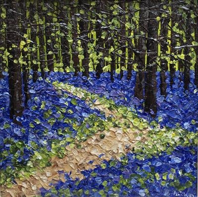 Bluebell Zig Zag by Alison Cowan, Painting, Acrylic on canvas