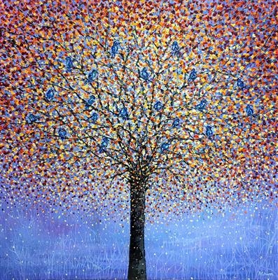 Bluebird Tree by Alison Cowan, Painting, Acrylic on canvas