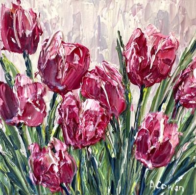 Bobbing Tulips by Alison Cowan, Painting, Acrylic on canvas