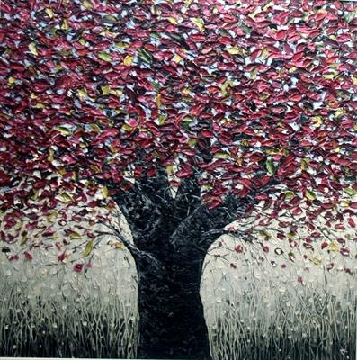 Burgundy Tree by Alison Cowan, Painting, Acrylic on canvas