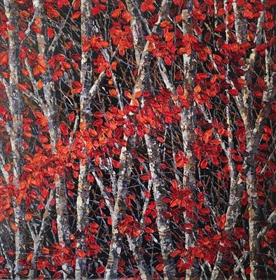 Cascade on Birch by Alison Cowan, Painting, Acrylic on canvas