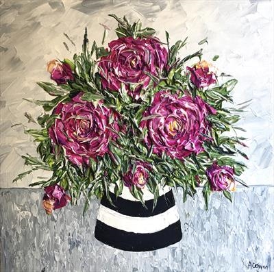 Cerise Peonies by Alison Cowan, Painting, Acrylic on canvas