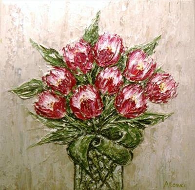 Cerise Tulips by Alison Cowan, Painting, Acrylic on canvas