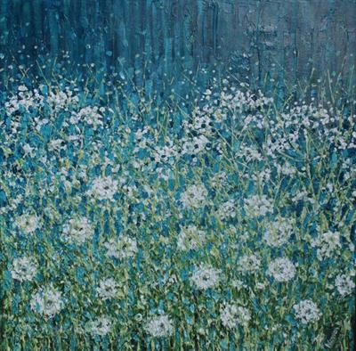 Cowslips and Fairy Clocks by Alison Cowan, Painting, Acrylic on canvas