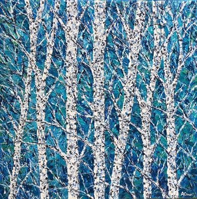 Criss Cross birch by Alison Cowan, Painting, Acrylic on canvas