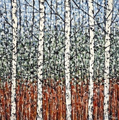 Five Birch Trees by Alison Cowan, Painting, Acrylic on canvas