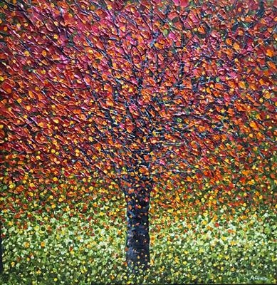 Flaming Fall by Alison Cowan, Painting, Acrylic on canvas