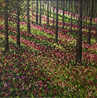 Floral Bank by Alison Cowan, Painting, Acrylic on canvas