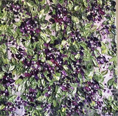 Foliage with Purple Blooms by Alison Cowan, Painting, Acrylic on canvas