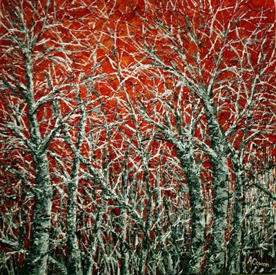 Frosty Trees by Alison Cowan, Painting, Acrylic on canvas