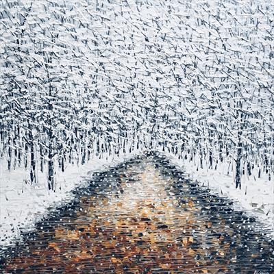 Frozen Leaves in Stream by Alison Cowan, Painting, Acrylic on canvas