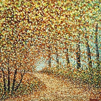 Golden Woodland Corridor by Alison Cowan, Painting, Acrylic on canvas