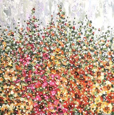 Hollyhocks by Alison Cowan, Painting, Acrylic on canvas