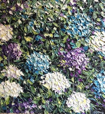Hydrangea Huddle by Alison Cowan, Painting, Acrylic on canvas