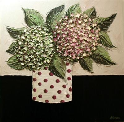 Hydrangea Pom-Poms by Alison Cowan, Painting, Acrylic on canvas