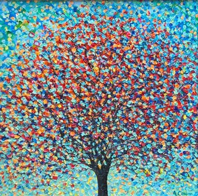 Jelly Bean Tree by Alison Cowan, Painting, Acrylic on canvas