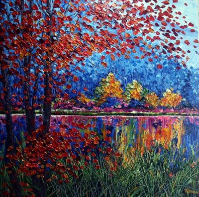 Lake Reflections by Alison Cowan, Painting, Acrylic on canvas