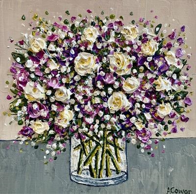 Lavender and Roses by Alison Cowan, Painting, Acrylic on canvas