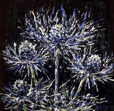 Midnight Sea Hollies by Alison Cowan, Painting, Acrylic and Ink on canvas