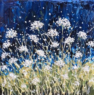 Moonlight Cowslips by Alison Cowan, Painting, Acrylic on canvas