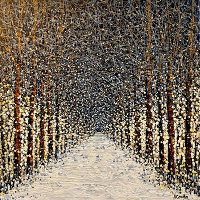 Moonlit Snowy Path by Alison Cowan, Painting, Acrylic on canvas