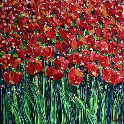 Orange Tulips on Parade by Alison Cowan, Painting, Acrylic on canvas