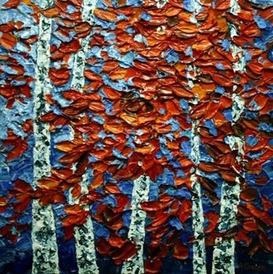 Orange on Blue 1 by Alison Cowan, Painting, Acrylic on canvas