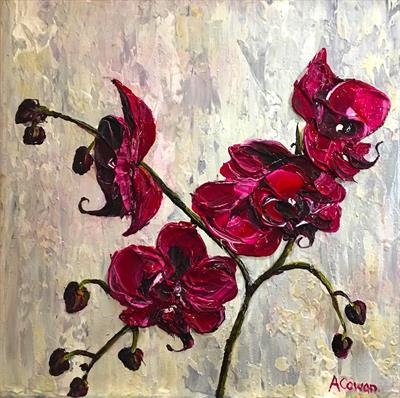 Orchid on Grey by Alison Cowan, Painting, Acrylic on canvas