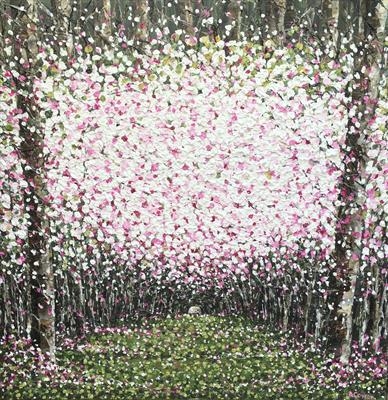 Pink Blossom Bough by Alison Cowan, Painting, Acrylic on canvas