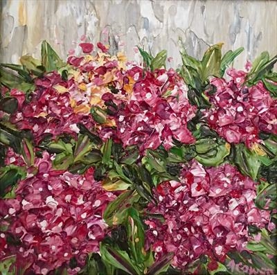 Pink Hydrangeas by Alison Cowan, Painting, Acrylic on canvas