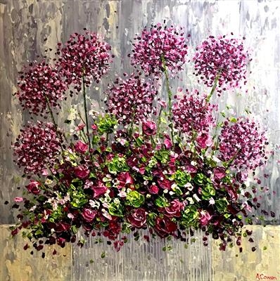 Pom Poms and Blooms by Alison Cowan, Painting, Acrylic on canvas