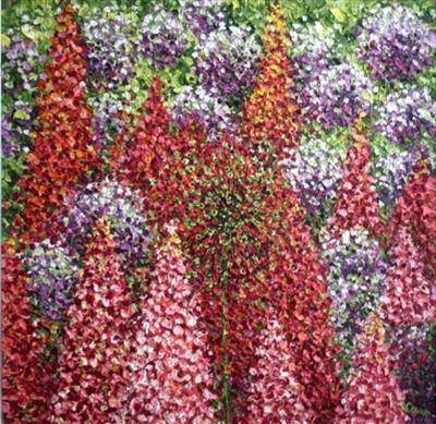 Pom Poms and Lupins by Alison Cowan, Painting, Acrylic on canvas