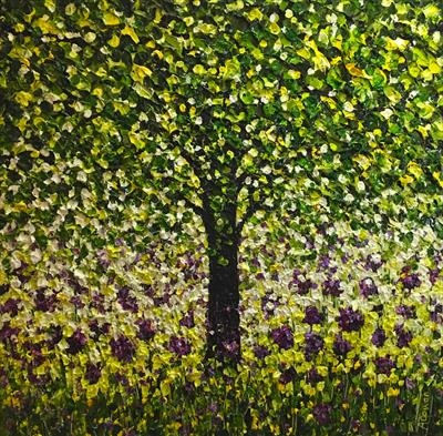 Pom Poms and Tree by Alison Cowan, Painting, Acrylic on canvas