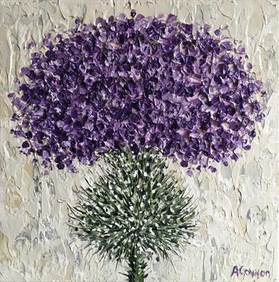 Purple Thistle on Ivory by Alison Cowan, Painting, Acrylic on canvas