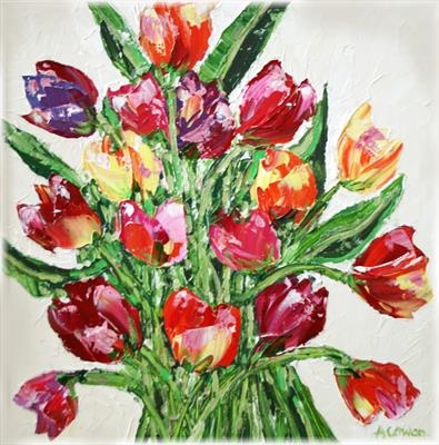 Rainbow Tulips by Alison Cowan, Painting, Acrylic on canvas